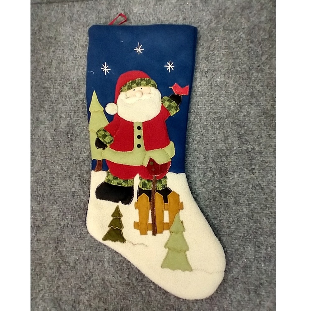 Unbranded Christmas Stocking Unisex OS Blue Santa Claus Applique Felt Festive